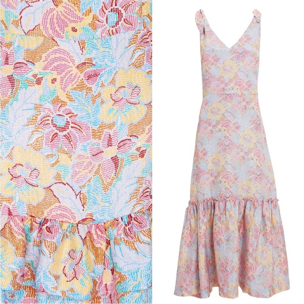 Warm Georgia Silk Floral Jacquard Midi Dress Sz S Small Cocktail Spring Romantic - Picture 12 of 13